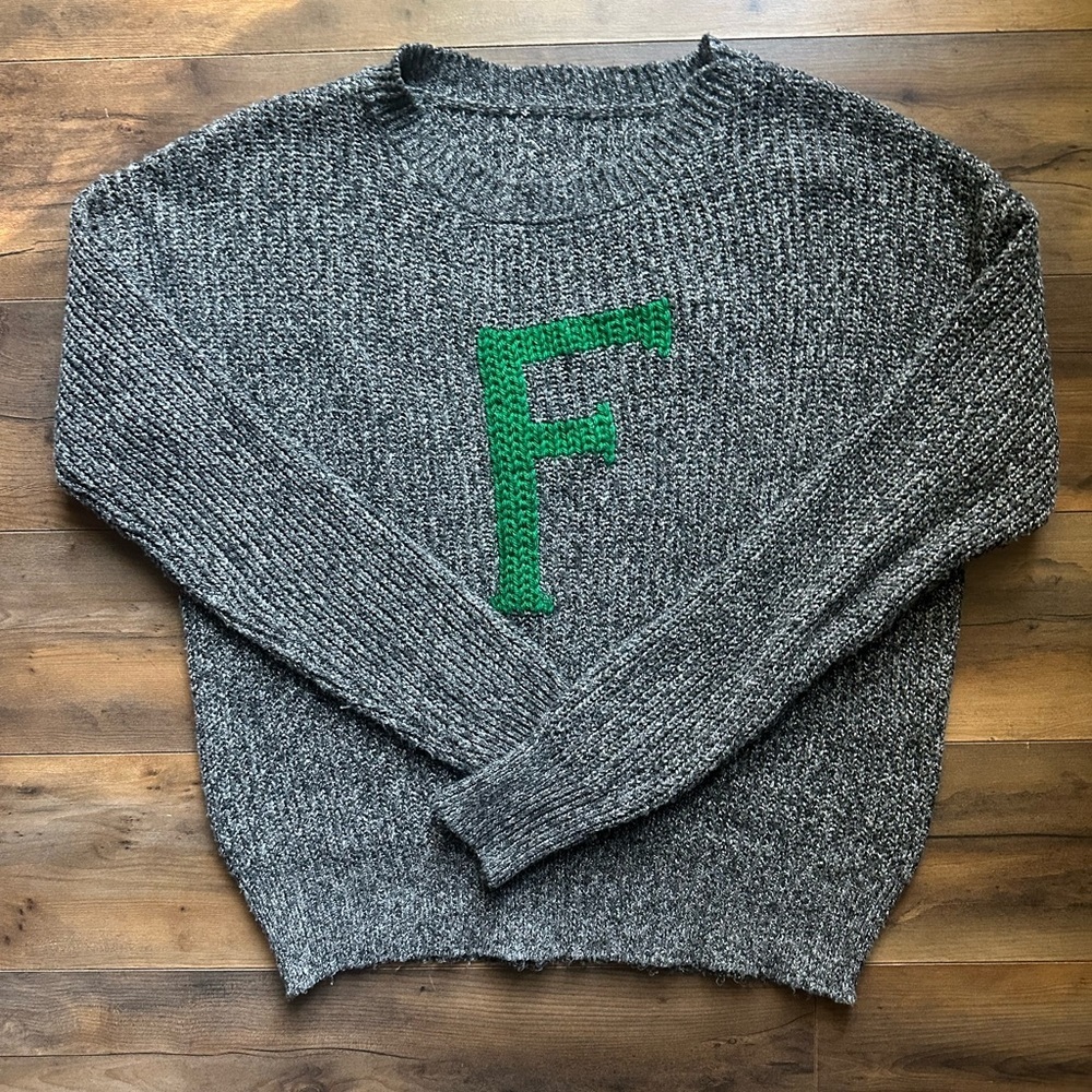 Harry Potter Fred Weasley Inspired Sweater | Chunky Knit F Jumper Gray